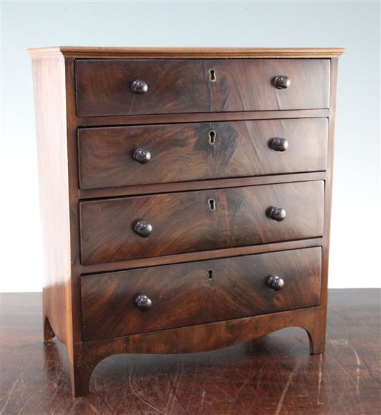 A 19th century mahogany miniature chest, 12.5in.